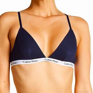 Calvin Klein Carousel Triangle Bralette Medium Heathered Grey Logo Band wireless